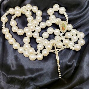 Large Wall Rosary VIRGEN DE GUADALUPE Faux Pearl Catholic rosary Decor 20mm Bead